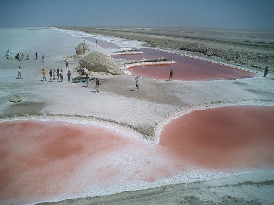 Chott el Jerid salt lake with mirage reflections, Tunisia